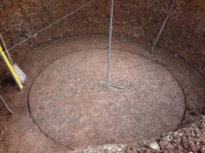 A pole in the middle to measure the inner circle (inside of the bio-digester). The outer circle will consist of the double brick wall