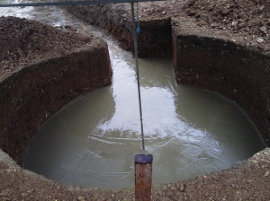 Concrete laid, with the pole in the middle