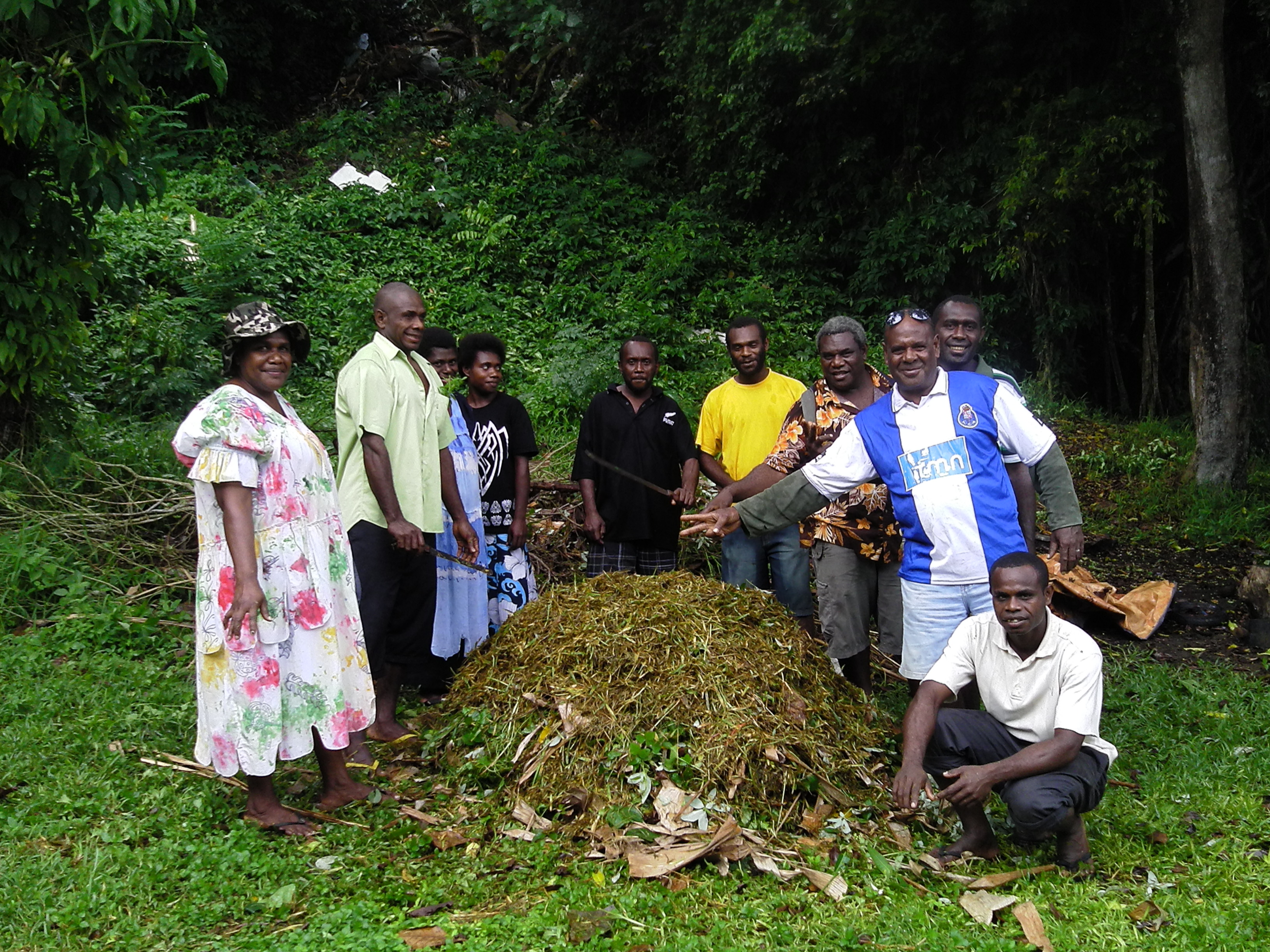 PDC group in Vanuatu, surrounding their 18 day hot compost